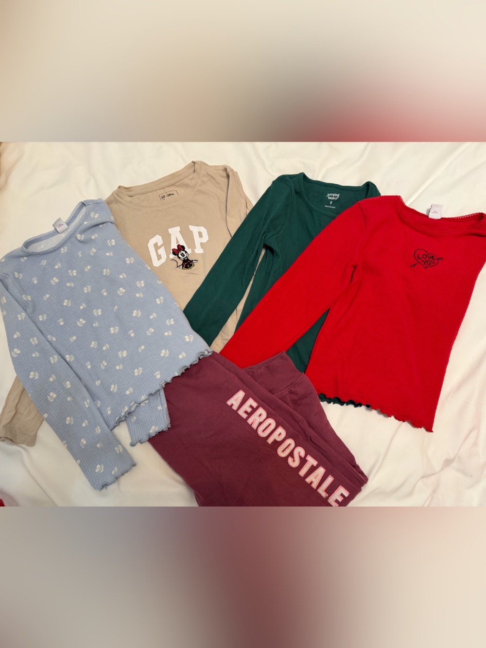 Aeropostale Kids Plum Ribbed sweats and four long sleeve shirts size 7-8
